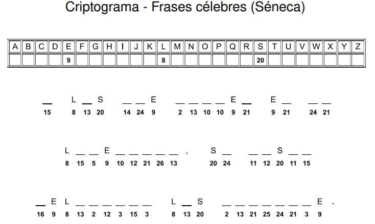 Criptograma para imprimir - Frase de Séneca