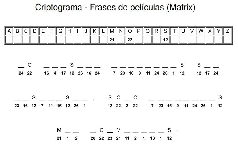 Criptograma para imprimir - Frase de película Matrix