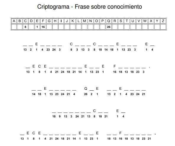 Criptograma para imprimir - Frase sobre conocimiento