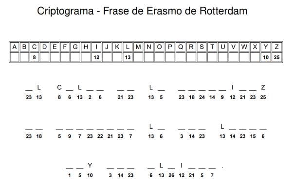 Criptograma para imprimir - Frase de Erasmo de Rotterdam
