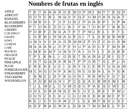 Sopa de letras para imprimir - Nombres de frutas en inglés