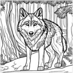 Dibujo de lobo en el bosque para imprimir y colorear