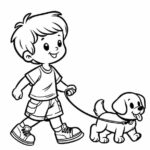 Dibujo para imprimir y colorear - Niño con perro