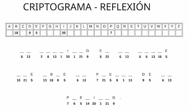 Criptograma para imprimir - Reflexión popular