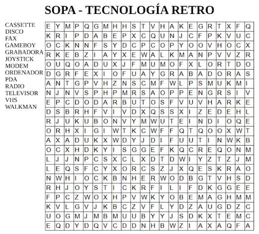 Sopa de letras para imprimir – Tecnología Retro