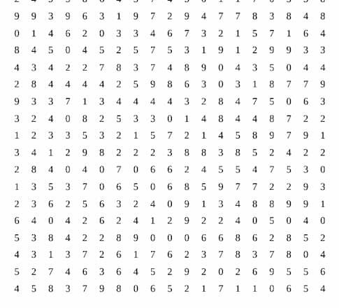 Sopa numérica para imprimir 88