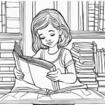 Dibujo para imprimir y colorear - Niña leyendo un libro