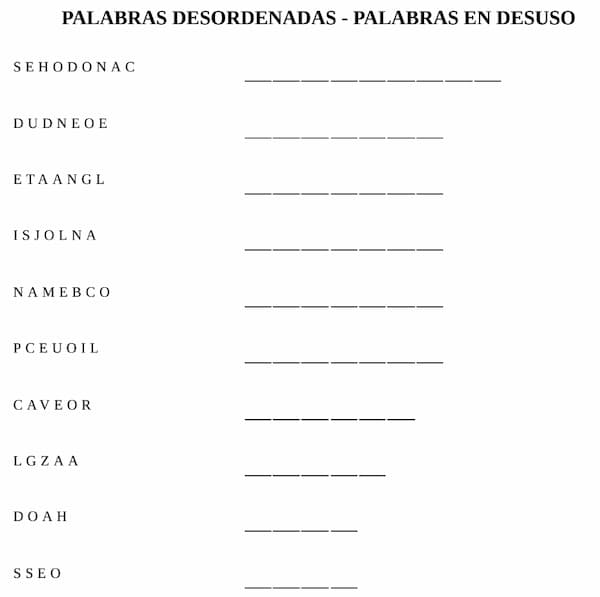 Pasatiempo de palabras desordenadas para imprimir - Palabras en desuso