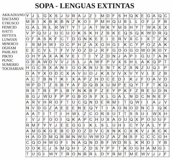 Sopa de letras para imprimir – Lenguas extintas