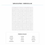 Sopa de letras para imprimir – Países de la UE