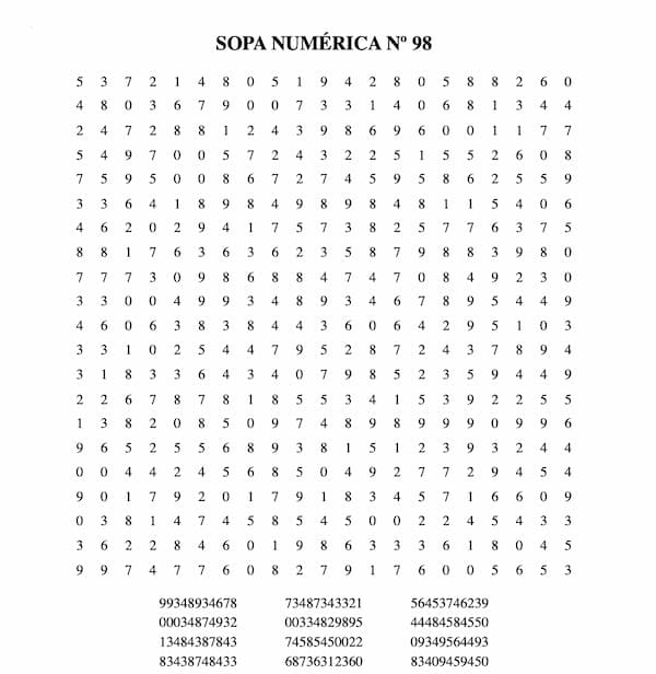 Sopa numérica para imprimir 98