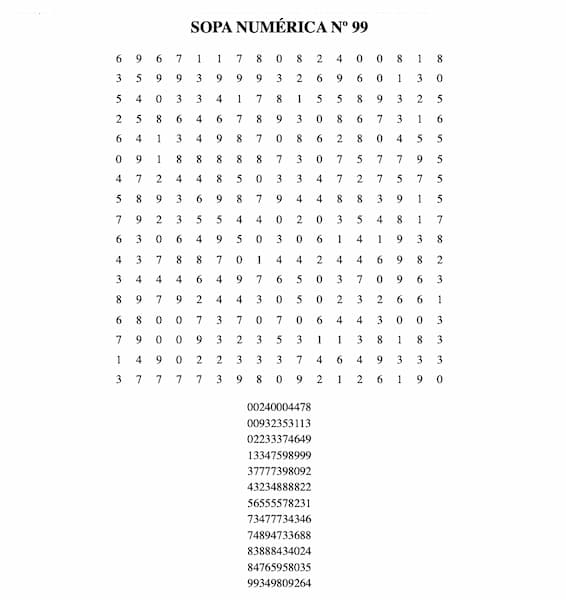 Sopa numérica para imprimir 99