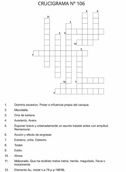 Crucigrama para imprimir 106