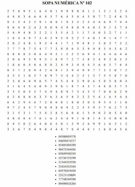 Sopa numérica para imprimir 102