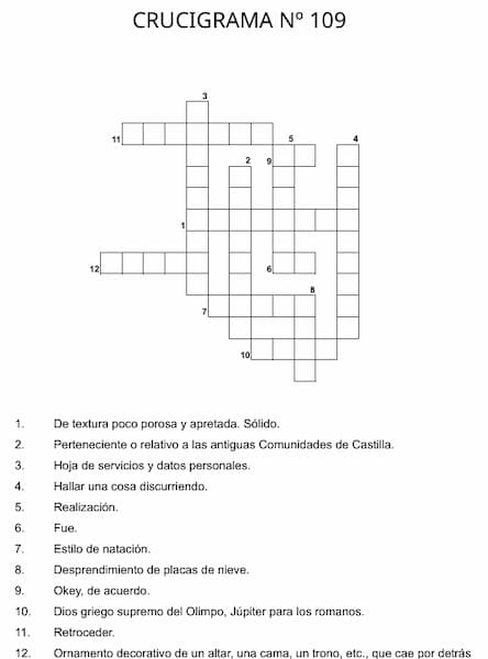 Crucigrama para imprimir 109