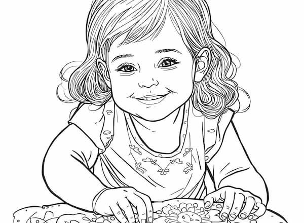 Dibujo para imprimir y colorear – Niña sonriente