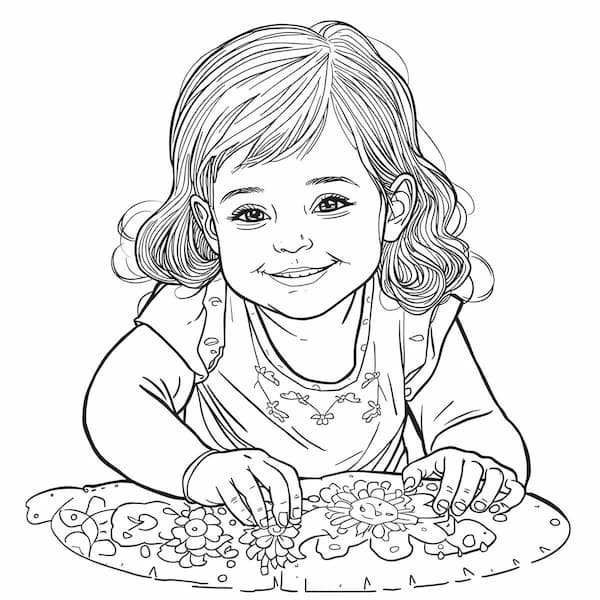 Dibujo para imprimir y colorear – Niña sonriente