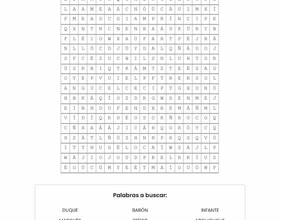 Sopa de letras para imprimir – Títulos nobiliarios