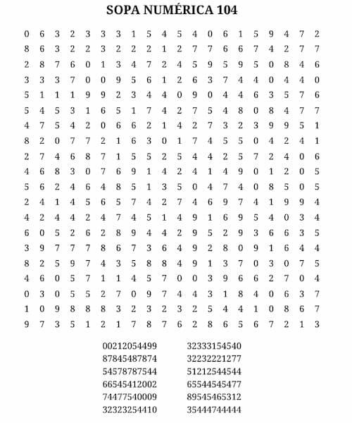 Sopa numérica para imprimir 104